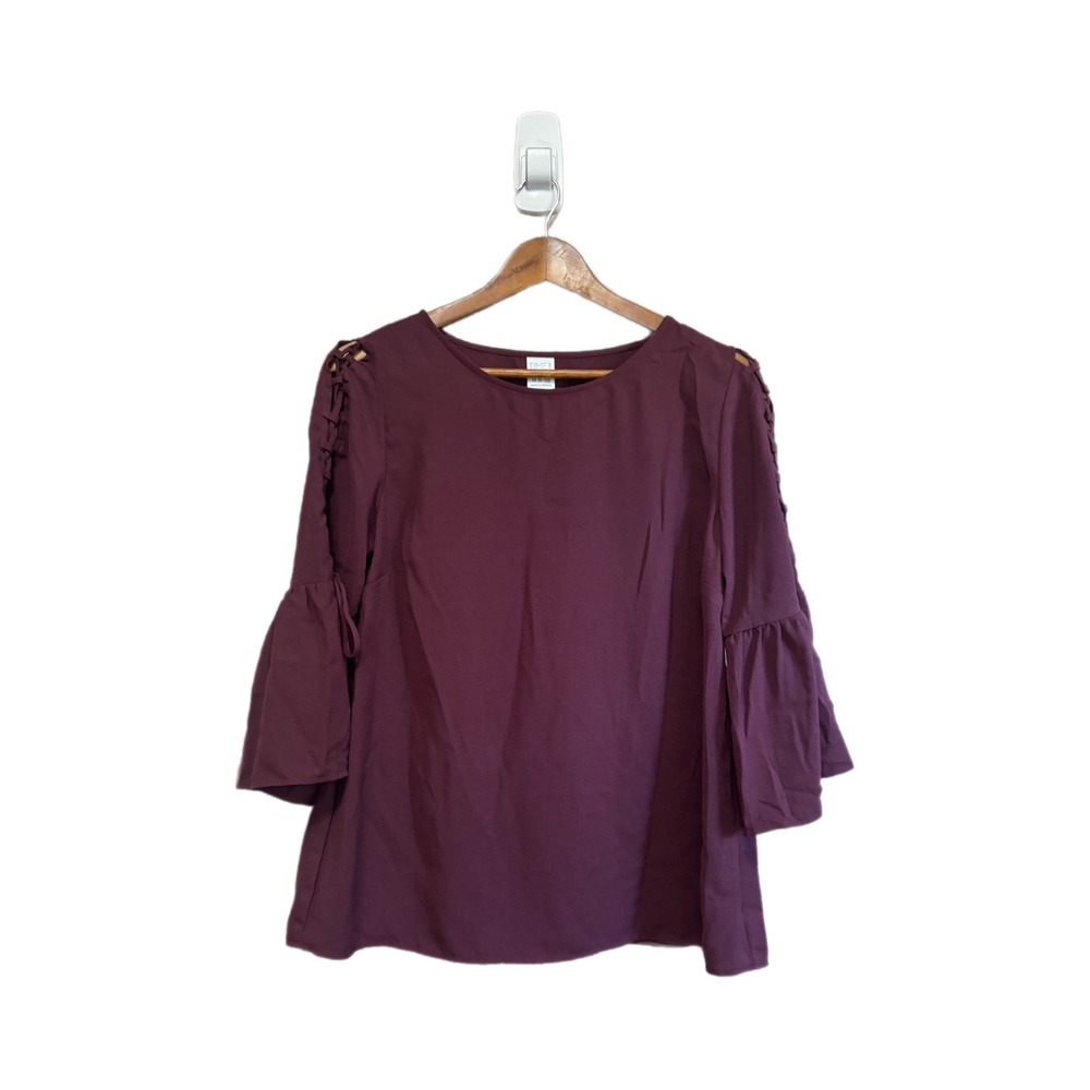 Time and Tru Lace Up Sleeve Top Women M 8-10 Burgundy NEW Bell Sleeve Blouse